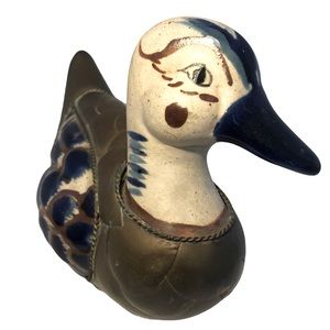 TONALA brass and ceramic duck Mexican folk art